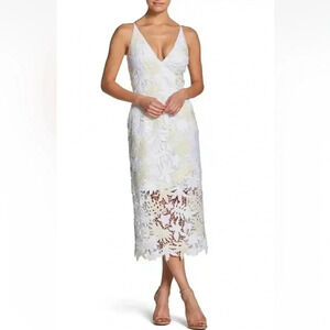 Dress the population Aurora Floral Midi Dress Eggshell/White Whimsical Bridal S